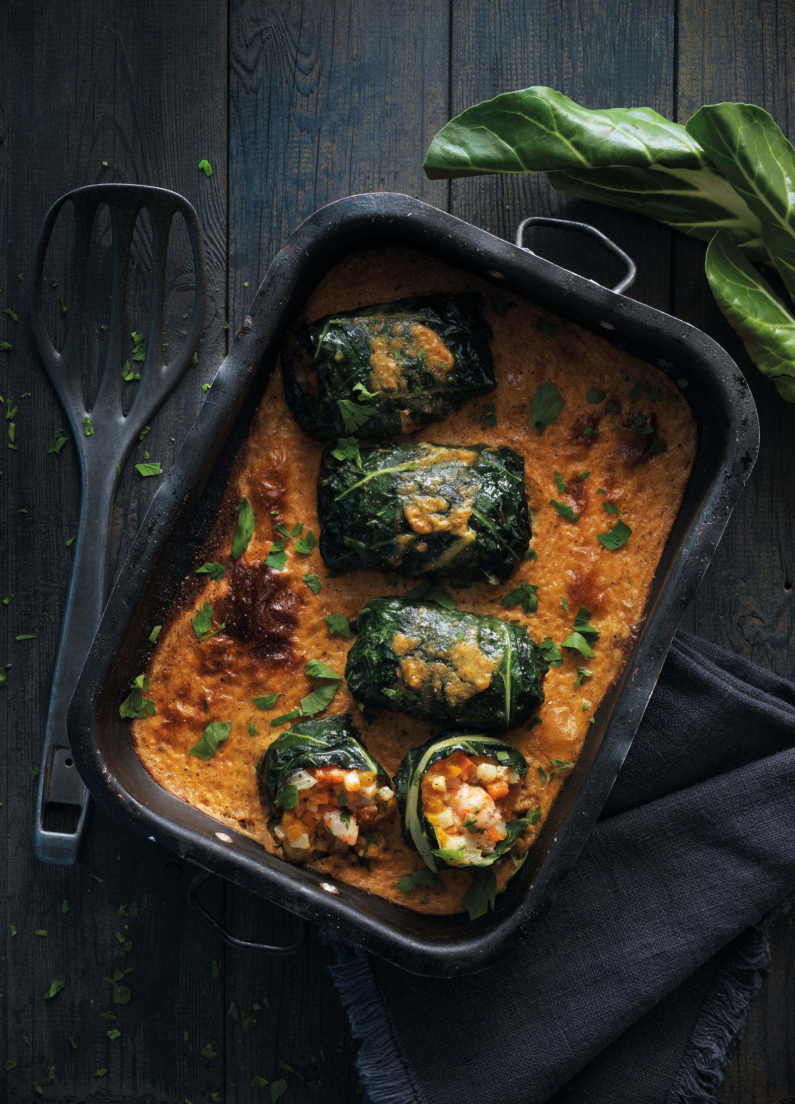 Rotlles de bledes amb gambes