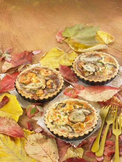 Quiche de setas y gambas