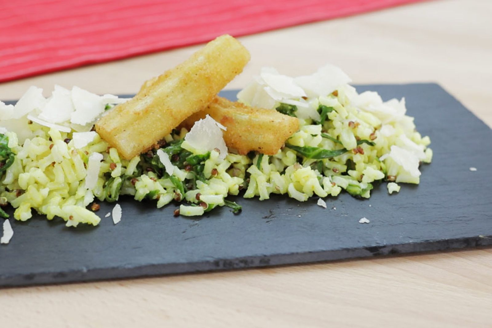 Bledes amb mostassa acompanyades d’arròs i quinoa