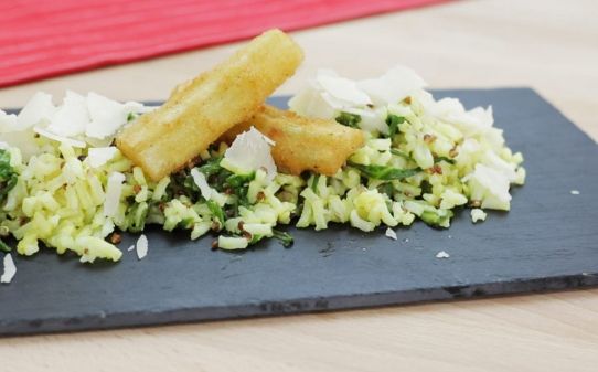 Acelgas con mostaza acompañadas de arroz y quinoa