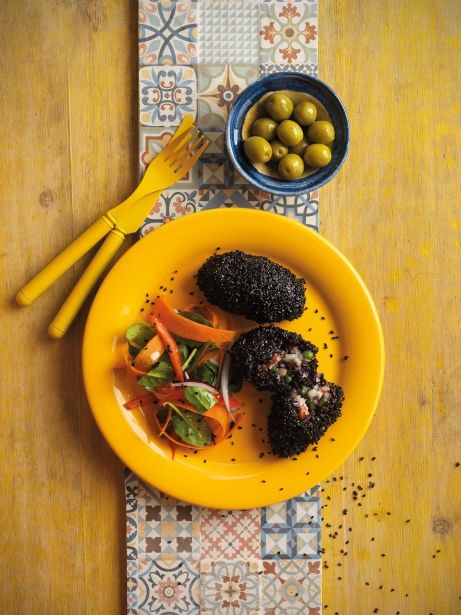 'Arancini' de arroz venere con pescado