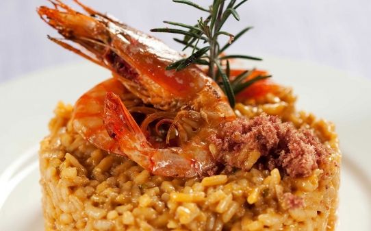 Risotto de gambas y cecina