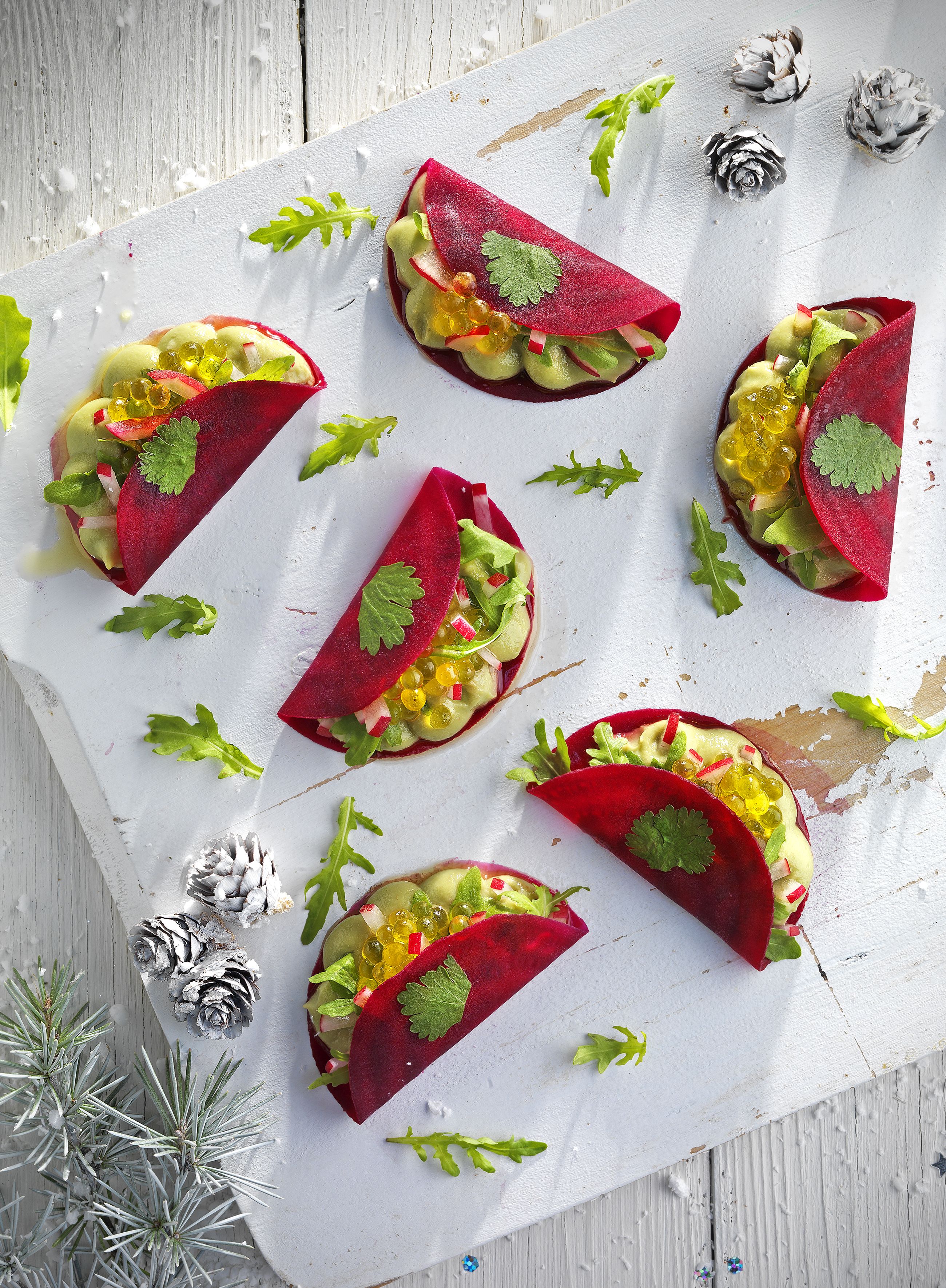 Tacos de remolatxa farcits de guacamole