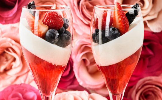 Pannacotta de gerds, vainilla i roses