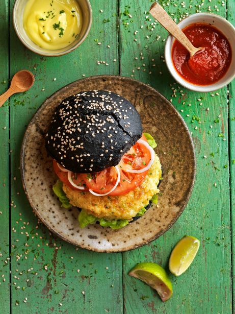 Hamburguesa de bacallà i cigrons