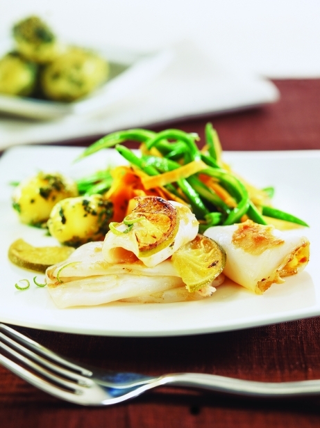 Plancha de calamares con judías verdes